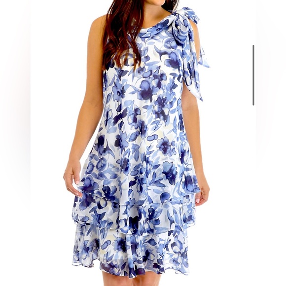 Women’s Formal Dress Plus Size 14W Robbie Bee Floral Tier Hem Tie Halter Chiffon - Picture 2 of 7